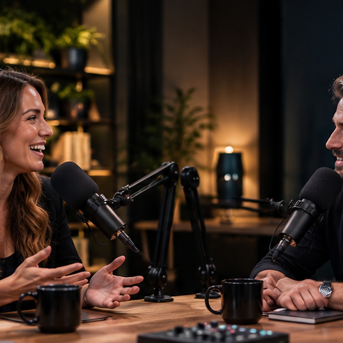 Illustration de deux personnes enregistrant un podcast